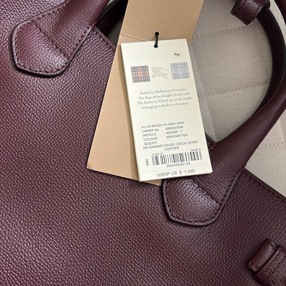 Burberry Women’s LL MD Banner - Mahogany Leather Satchel Bag - Picture 13 of 13
